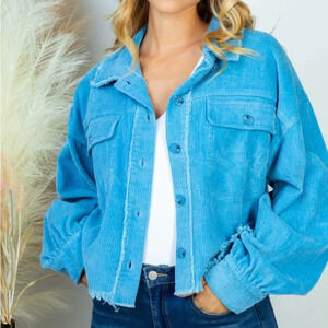 White Birch Corduroy Cropped Jacket Sz 2XL 100% Cotton Sea Blue